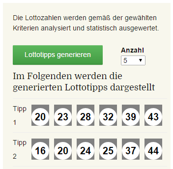 Beispiel für generierte Lottotipps