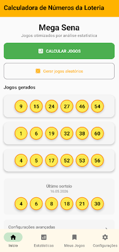 Gerador de jogos da Mega-Sena no aplicativo Android