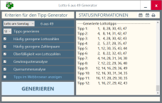 Screenshot vom Online Lottozahlen-Generator